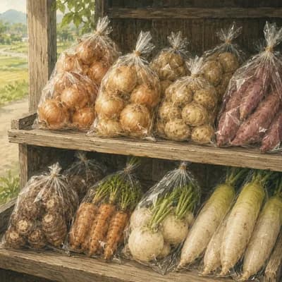 袋詰めされた野菜のイラスト